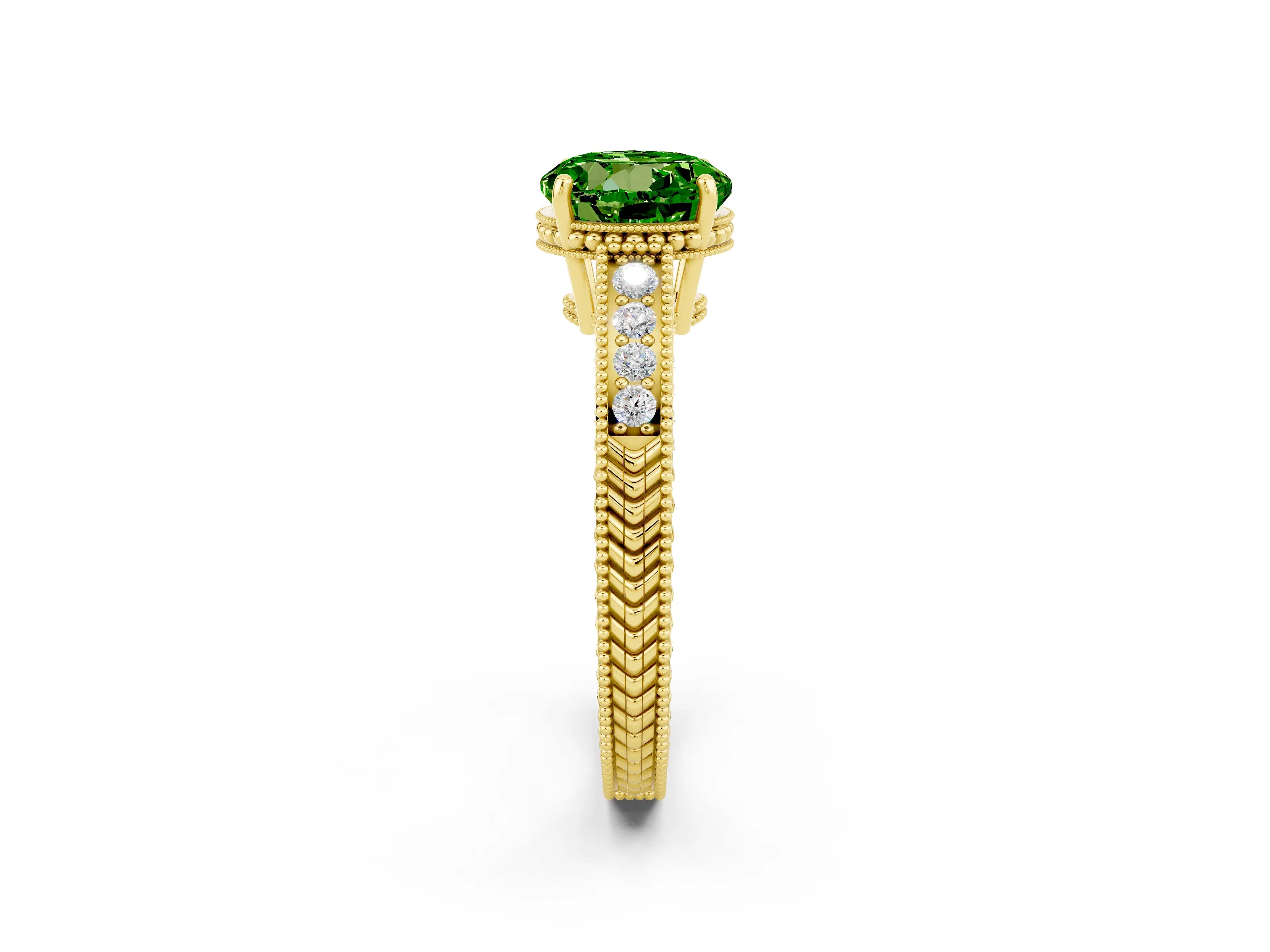 Yellow gold Round Cut Peridot Engagement Ring with Milgrain Channel Set Band and Prong Setting_2