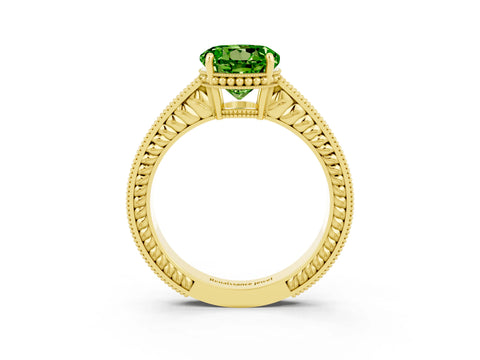 Yellow gold Round Cut Peridot Engagement Ring with Milgrain Channel Set Band and Prong Setting_3