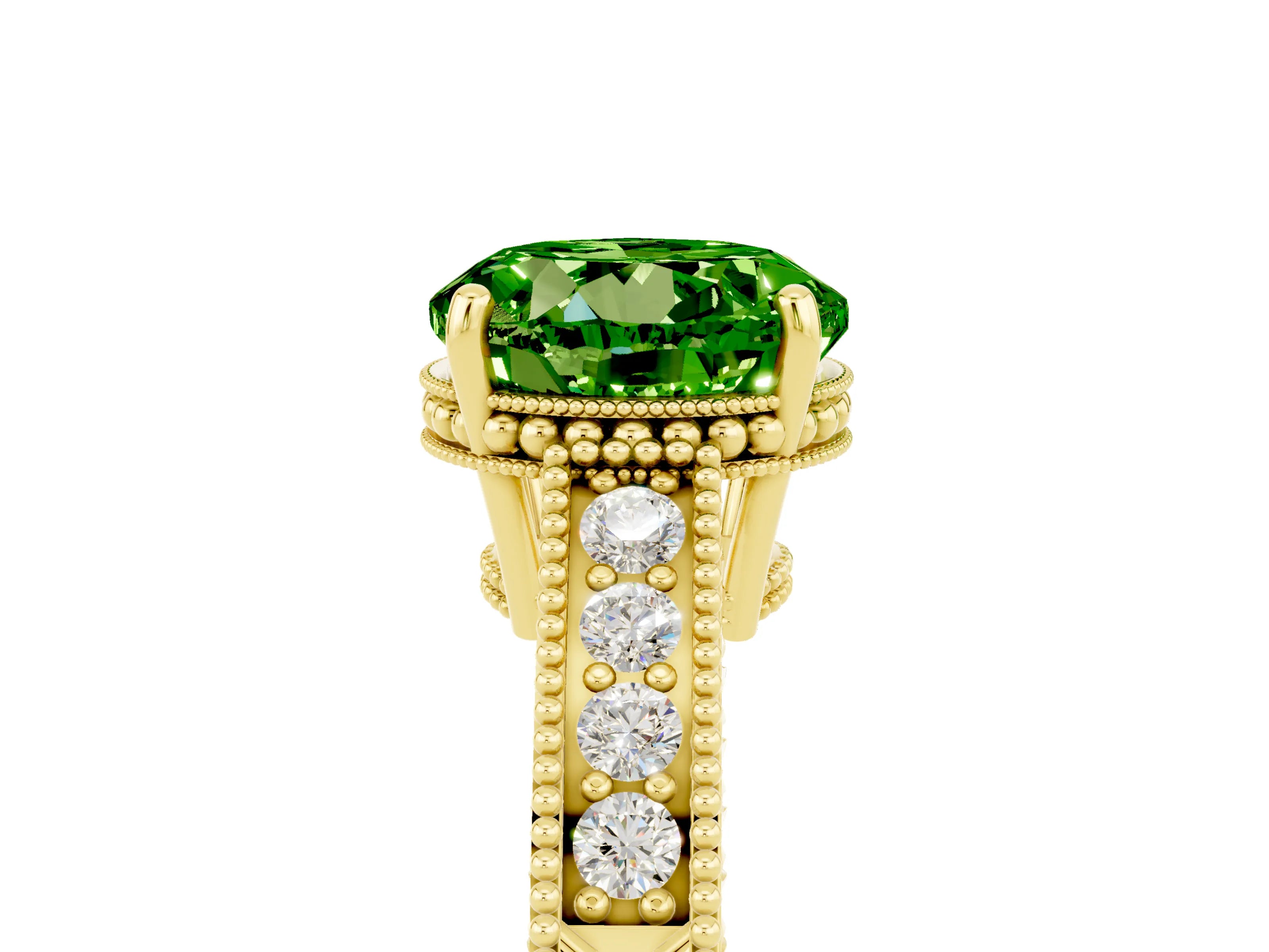 Yellow gold Round Cut Peridot Engagement Ring with Milgrain Channel Set Band and Prong Setting_5