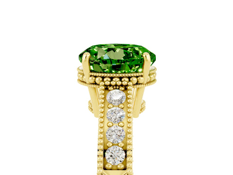 Yellow gold Round Cut Peridot Engagement Ring with Milgrain Channel Set Band and Prong Setting_5