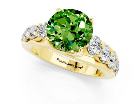 Yellow gold Round Cut Peridot Engagement Ring with Pavé Band and Four-Prong Setting_1