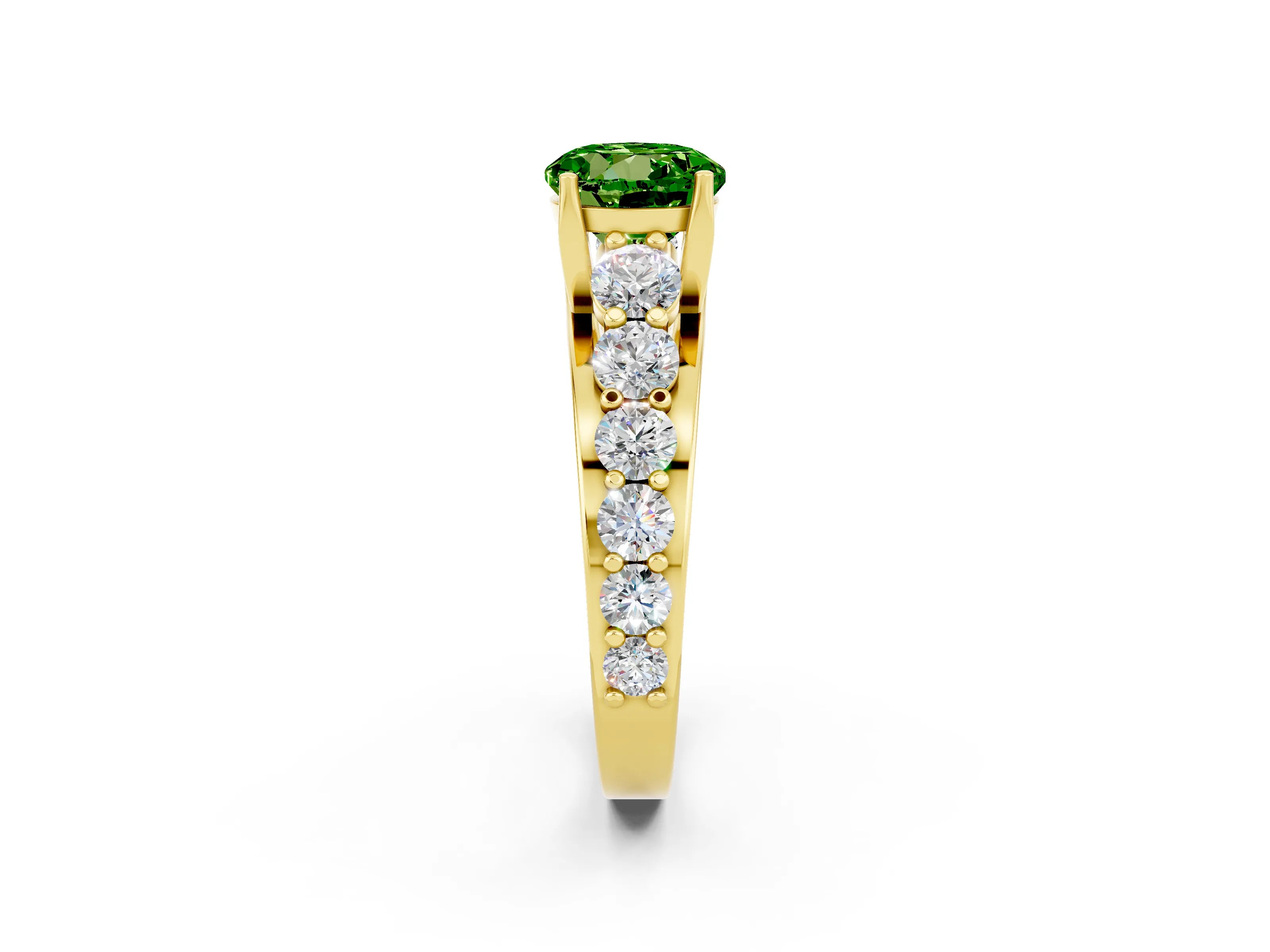 Yellow gold Round Cut Peridot Engagement Ring with Pavé Band and Four-Prong Setting_2