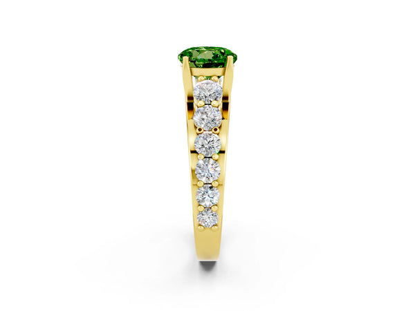 Yellow gold Round Cut Peridot Engagement Ring with Pavé Band and Four-Prong Setting