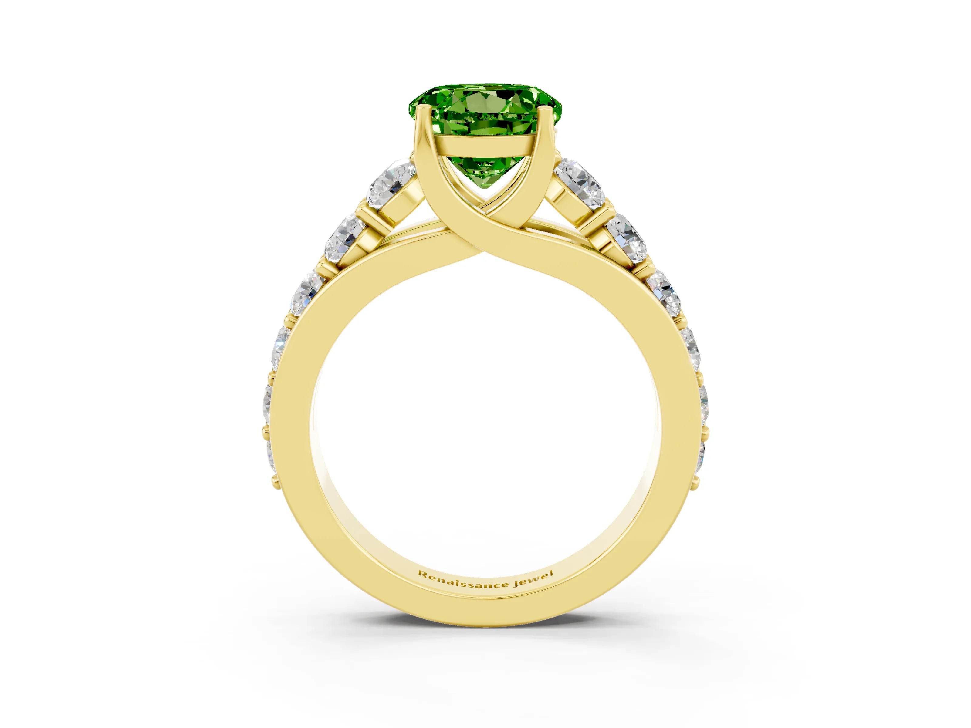 Yellow gold Round Cut Peridot Engagement Ring with Pavé Band and Four-Prong Setting_3