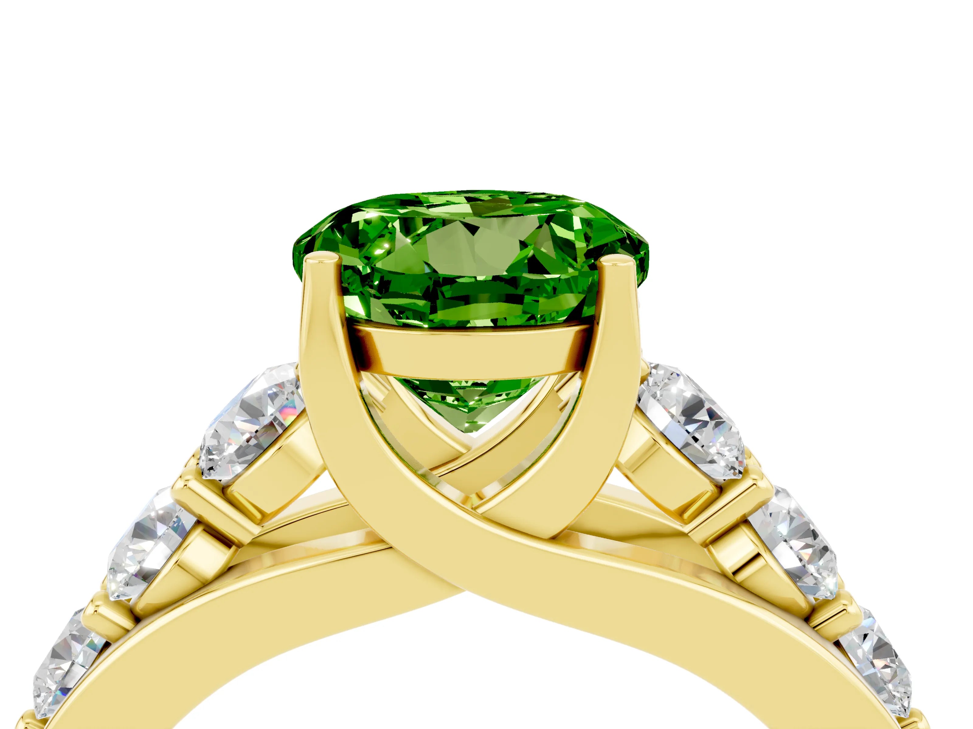 Yellow gold Round Cut Peridot Engagement Ring with Pavé Band and Four-Prong Setting_4