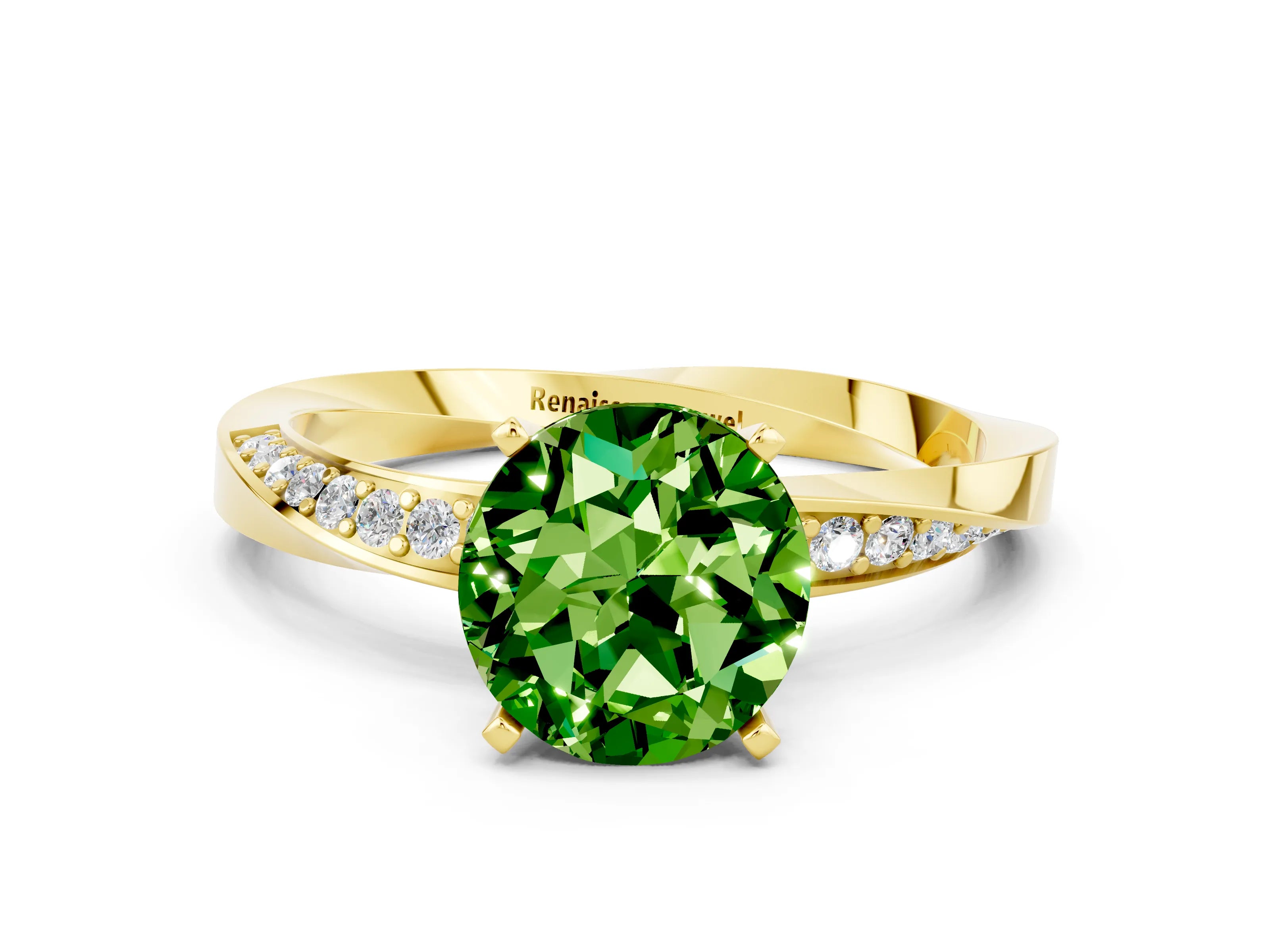 Yellow gold Round Cut Peridot Engagement Ring with Side Stone Accents and Four-Prong Setting_27