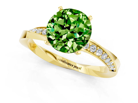 Yellow gold Round Cut Peridot Engagement Ring with Side Stone Accents and Four-Prong Setting_28