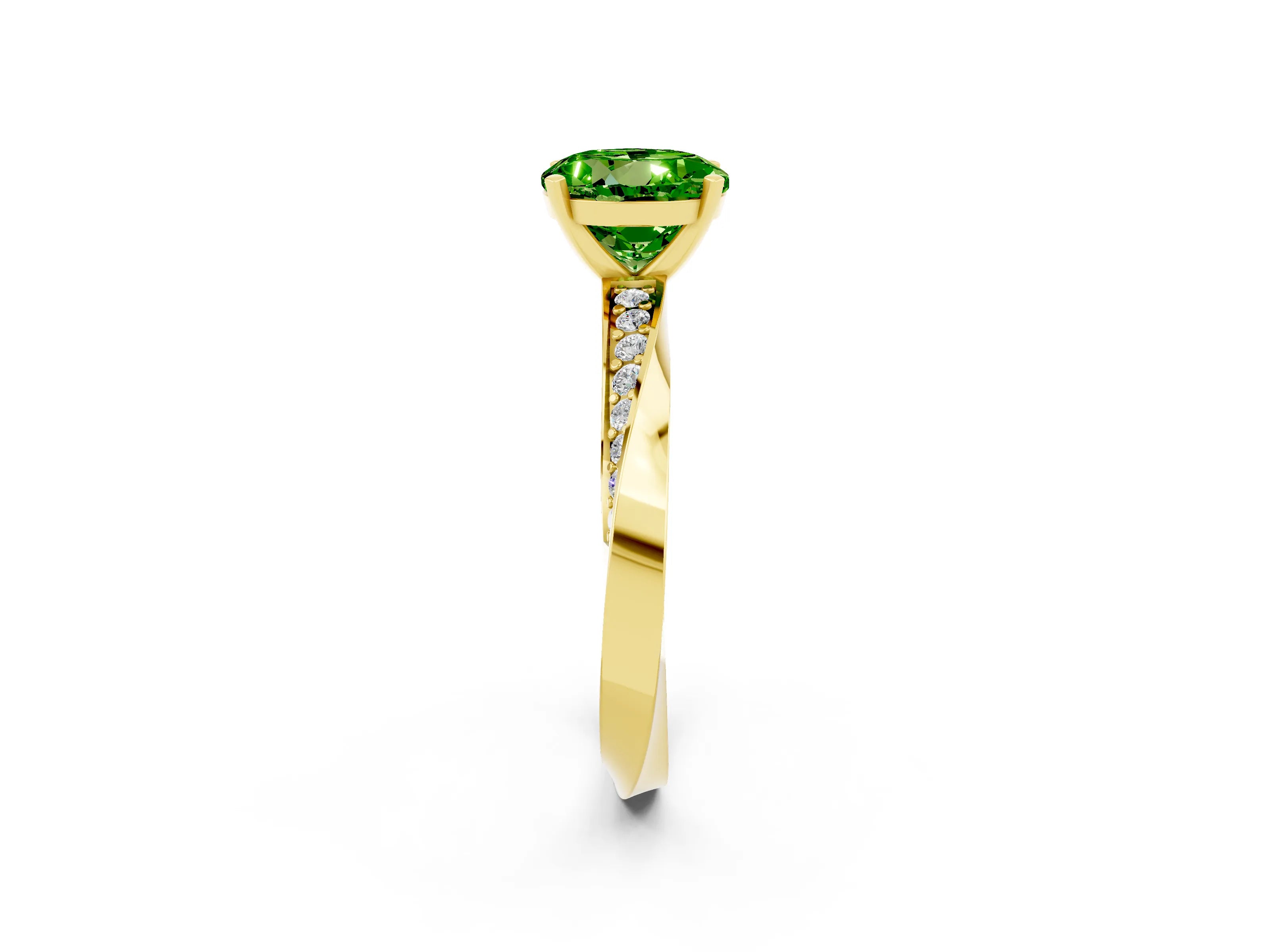 Yellow gold Round Cut Peridot Engagement Ring with Side Stone Accents and Four-Prong Setting_29