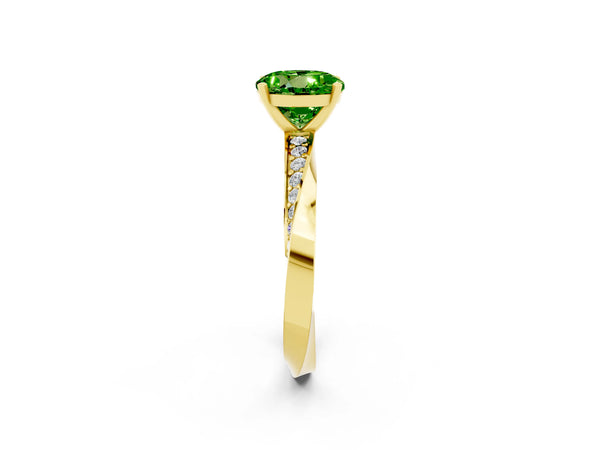 Yellow gold Round Cut Peridot Engagement Ring with Side Stone Accents and Four-Prong Setting