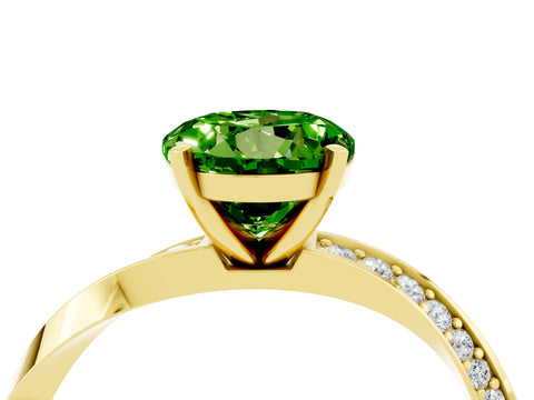 Yellow gold Round Cut Peridot Engagement Ring with Side Stone Accents and Four-Prong Setting_31