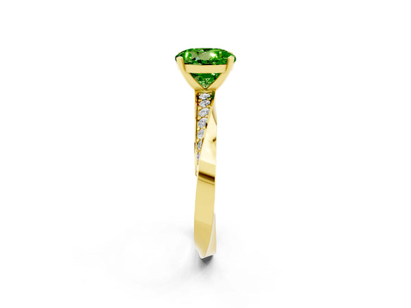 Yellow gold Round Cut Peridot Engagement Ring with Side Stone Accents and Four-Prong Setting