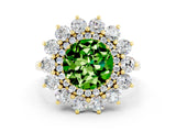 Yellow gold Round Cut Peridot Floral Double Halo Engagement Ring with Prong Setting_72