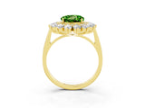 Yellow gold Round Cut Peridot Floral Double Halo Engagement Ring with Prong Setting_75