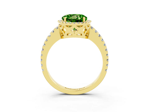 Yellow gold Round Cut Peridot Halo Engagement Ring with Pavé Band and Prong Setting_15