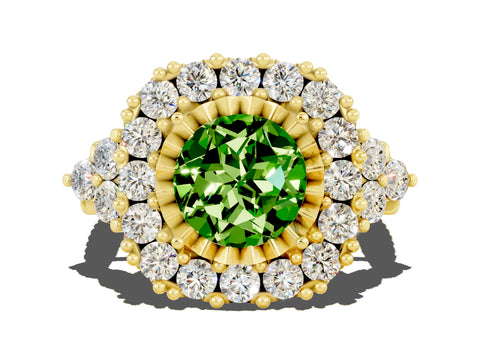 Yellow gold Round Cut Peridot Halo Ring with Pavé Band and Four-Prong Setting_12