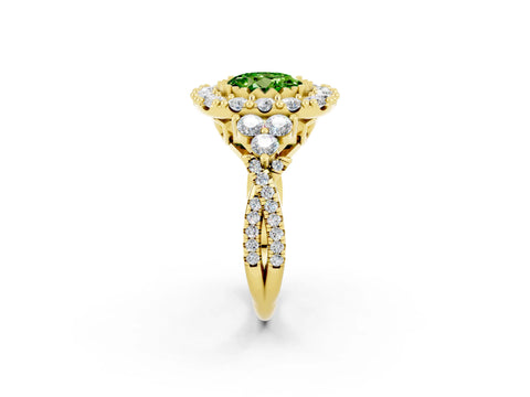 Yellow gold Round Cut Peridot Halo Ring with Pavé Band and Four-Prong Setting_14