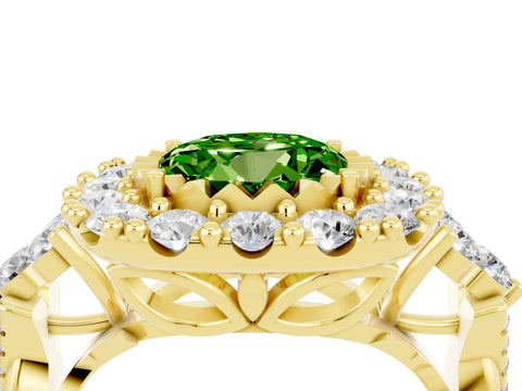 Yellow gold Round Cut Peridot Halo Ring with Pavé Band and Four-Prong Setting_16