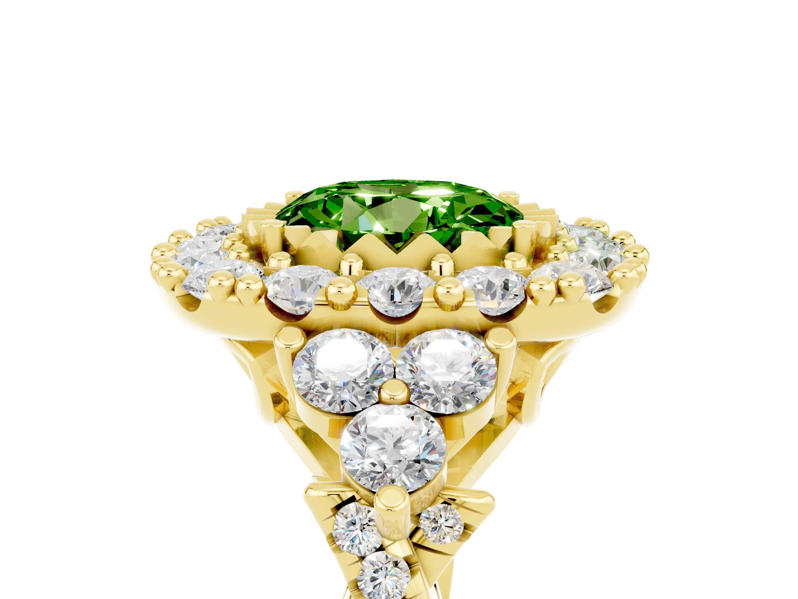 Yellow gold Round Cut Peridot Halo Ring with Pavé Band and Four-Prong Setting_17