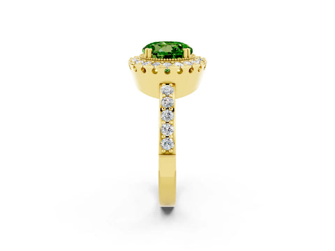 Yellow gold Round Cut Peridot Halo Ring with Pavé Band and Prong Setting_2