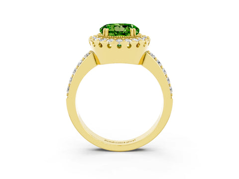 Yellow gold Round Cut Peridot Halo Ring with Pavé Band and Prong Setting_3