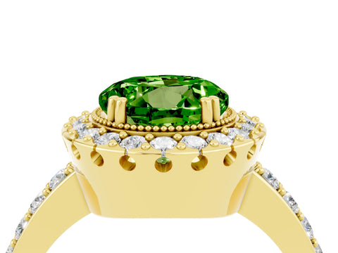 Yellow gold Round Cut Peridot Halo Ring with Pavé Band and Prong Setting_4