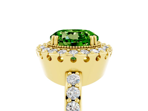 Yellow gold Round Cut Peridot Halo Ring with Pavé Band and Prong Setting_5