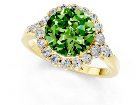 Yellow gold Round Cut Peridot Halo Ring with Pear Side Stones and Prong Setting_13
