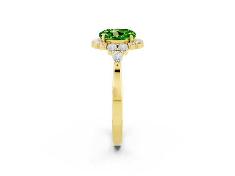 Yellow gold Round Cut Peridot Halo Ring with Pear Side Stones and Prong Setting_14
