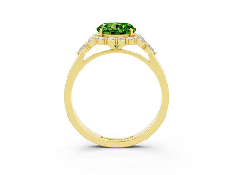 Yellow gold Round Cut Peridot Halo Ring with Pear Side Stones and Prong Setting_15