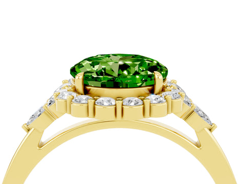 Yellow gold Round Cut Peridot Halo Ring with Pear Side Stones and Prong Setting_16