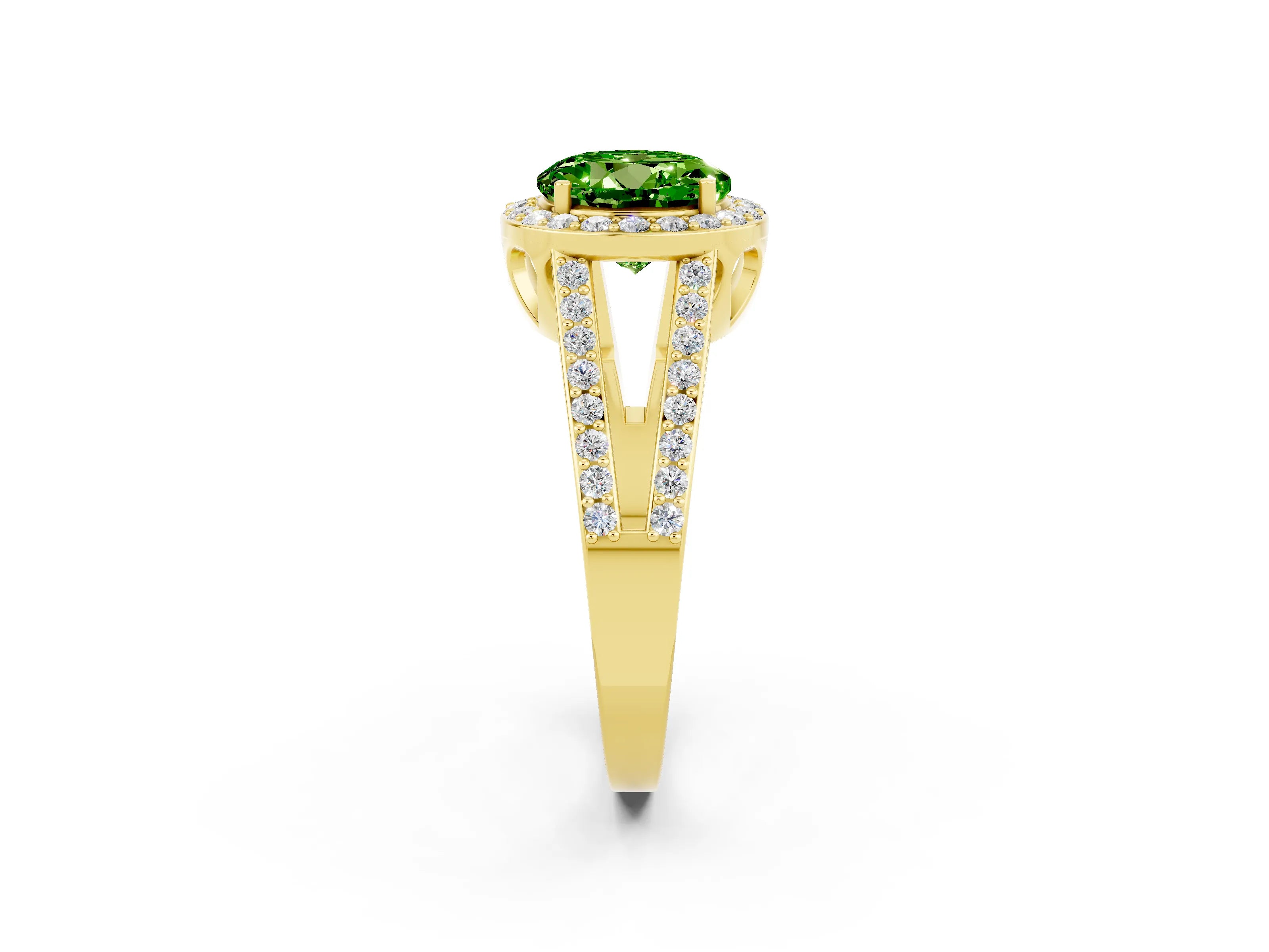 Yellow gold Round Cut Peridot Halo Ring with Split Shank U-Prong Band and Four-Prong Setting_2