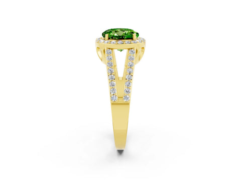 Yellow gold Round Cut Peridot Halo Ring with Split Shank U-Prong Band and Four-Prong Setting_2