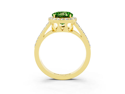 Yellow gold Round Cut Peridot Halo Ring with Split Shank U-Prong Band and Four-Prong Setting_3
