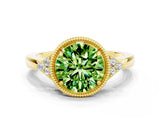 Yellow gold Round Cut Peridot Halo Ring with Tapered Band and Four-Prong Setting