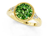Yellow gold Round Cut Peridot Halo Ring with Tapered Band and Four-Prong Setting_1