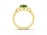 Yellow gold Round Cut Peridot Halo Ring with Tapered Band and Four-Prong Setting_3