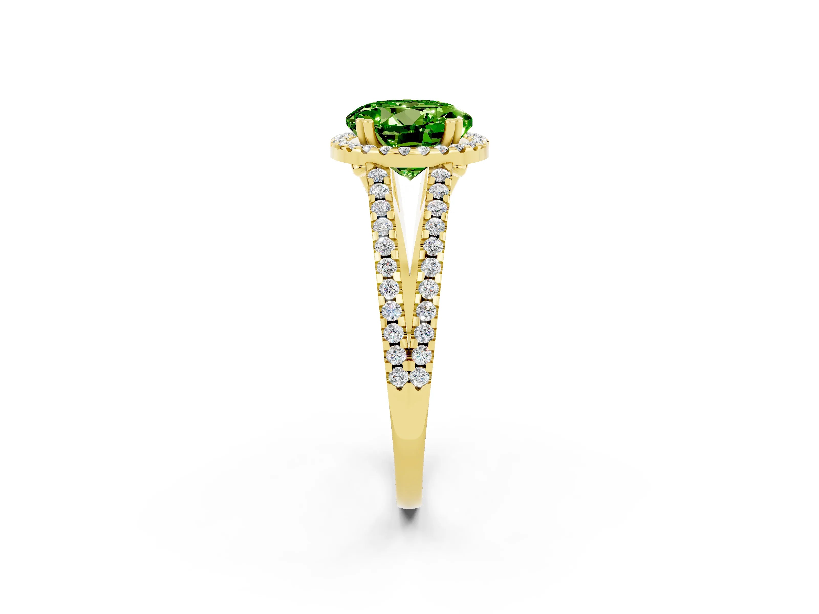 Yellow gold Round Cut Peridot Halo Split Shank Engagement Ring_14