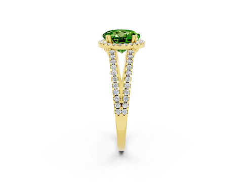 Yellow gold Round Cut Peridot Halo Split Shank Engagement Ring_14