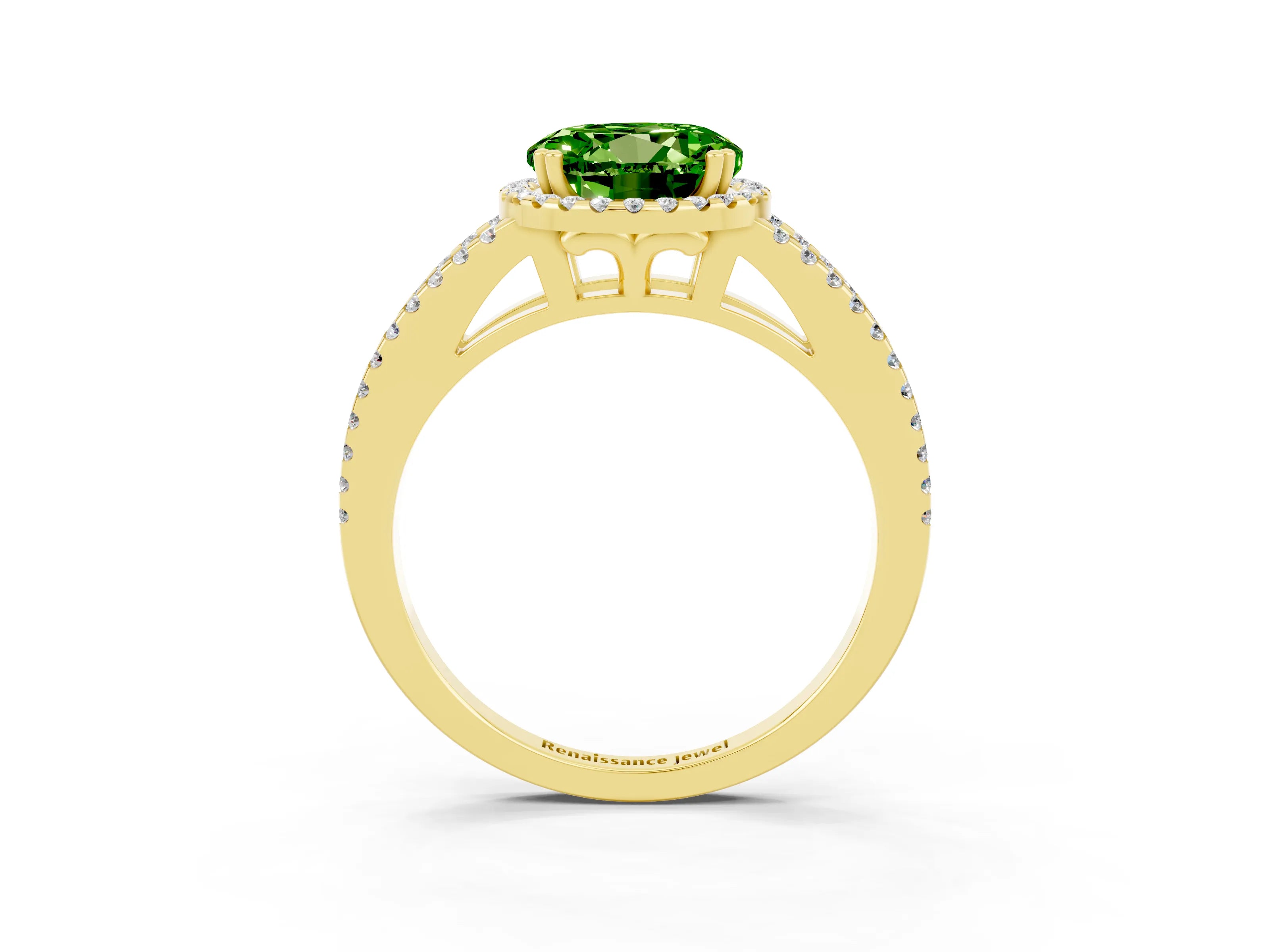 Yellow gold Round Cut Peridot Halo Split Shank Engagement Ring_15