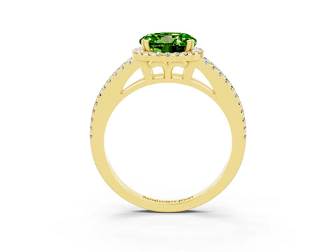 Yellow gold Round Cut Peridot Halo Split Shank Engagement Ring_15