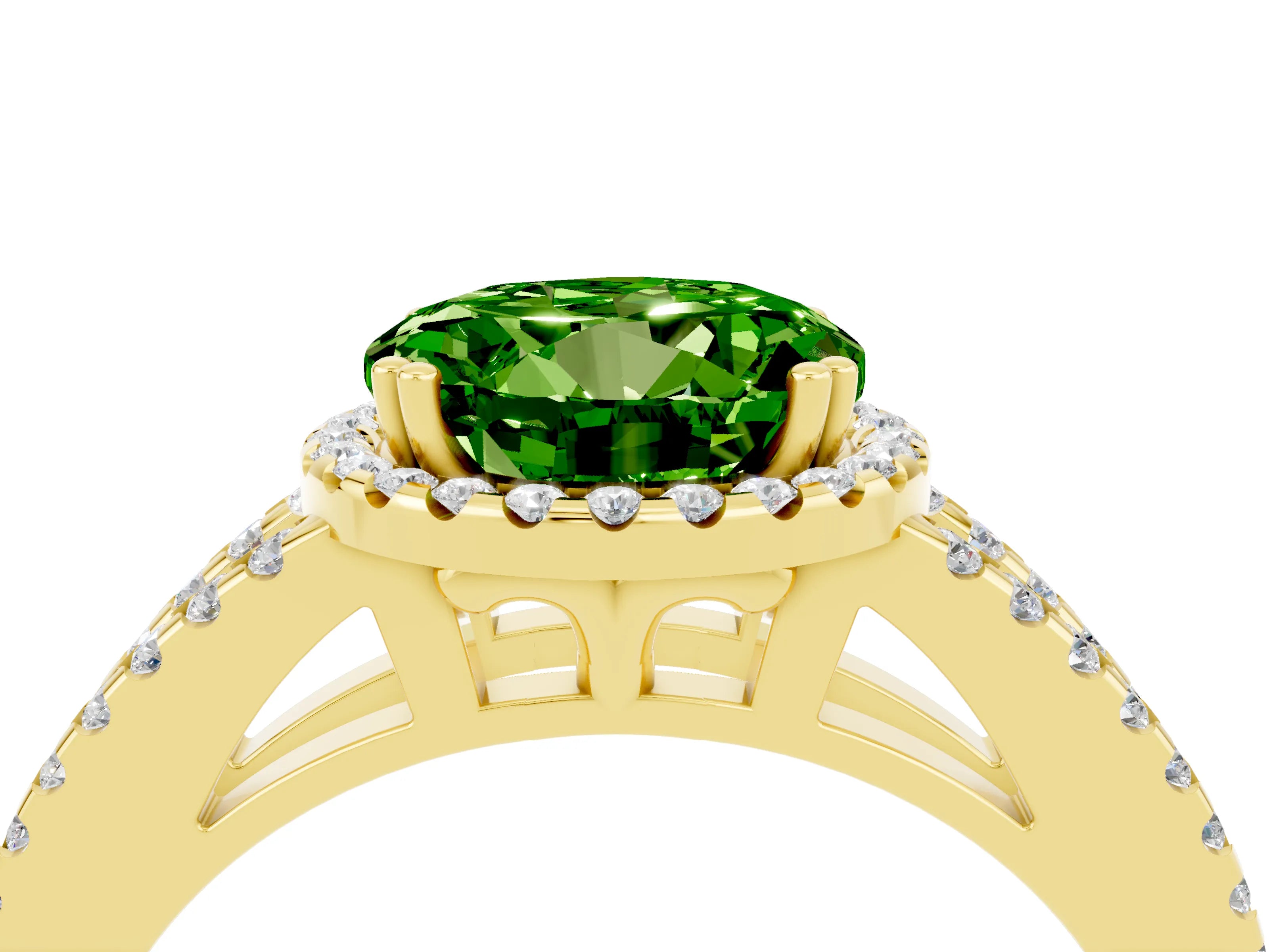 Yellow gold Round Cut Peridot Halo Split Shank Engagement Ring_16