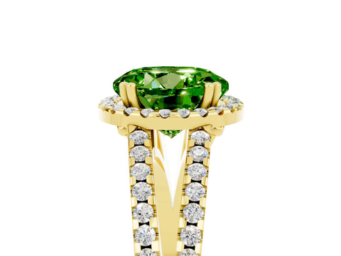 Yellow gold Round Cut Peridot Halo Split Shank Engagement Ring_17