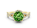 Yellow gold Round Cut Peridot Halo Twist Band Solitaire Prong Setting Ring