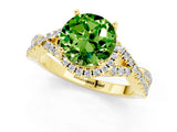 Yellow gold Round Cut Peridot Halo Twist Band Solitaire Prong Setting Ring_1
