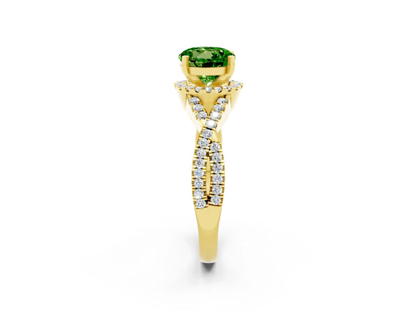 Yellow gold Round Cut Peridot  Halo Twist Band Solitaire Prong Setting Ring