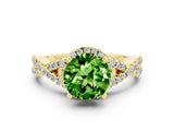 Yellow gold Round Cut Peridot  Halo Twist Band Solitaire Prong Setting Ring_24