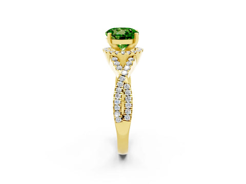 Yellow gold Round Cut Peridot Halo Twist Band Solitaire Prong Setting Ring_2