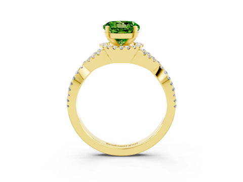 Yellow gold Round Cut Peridot Halo Twist Band Solitaire Prong Setting Ring_3
