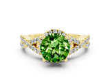 Yellow gold Round Cut Peridot  Halo Twist Band Solitaire Prong Setting Ring_42