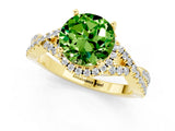 Yellow gold Round Cut Peridot  Halo Twist Band Solitaire Prong Setting Ring_43